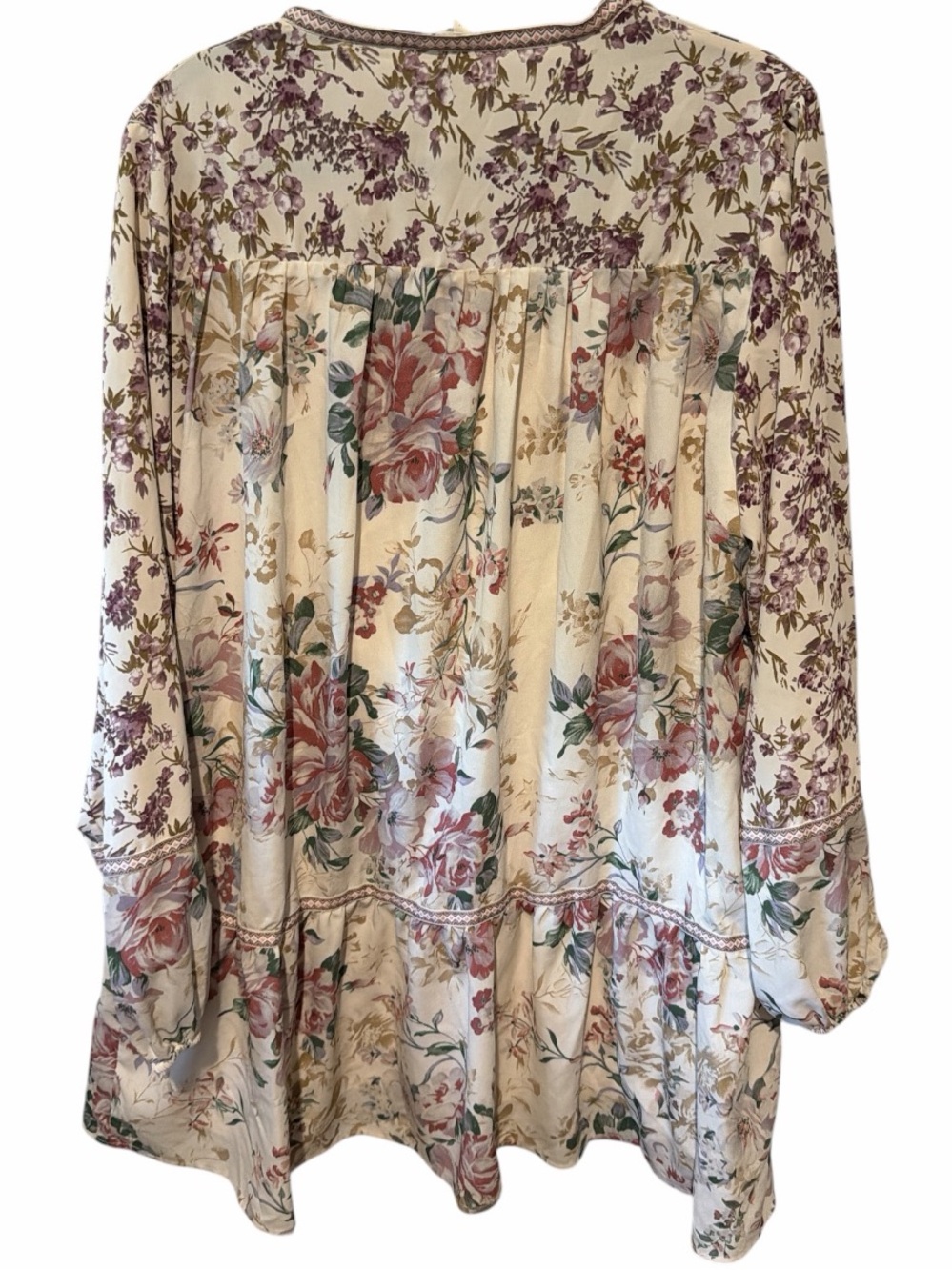 entro Women’s Floral Cream and Mauve Peasant Boho Dress Size 1X - Picture 2 of 7